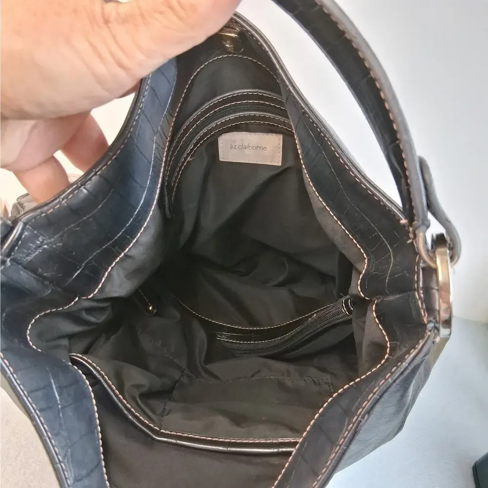 Liz‎ Claiborne Slouchy Hobo Shoulder Bag Purse Black Faux Leather